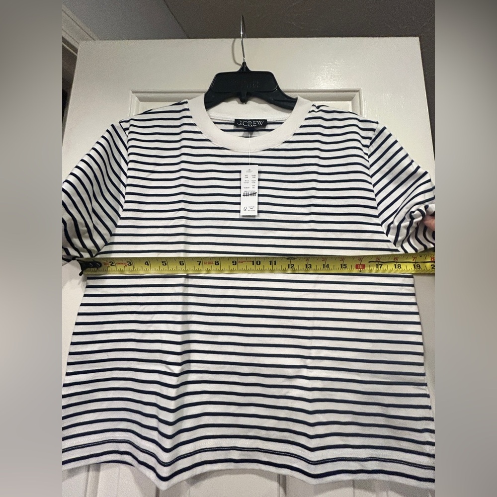 J.Crew Women's Relaxed Premium Weight Cropped TShirt Classic Ivory Stripe XS NWT - Picture 8 of 10